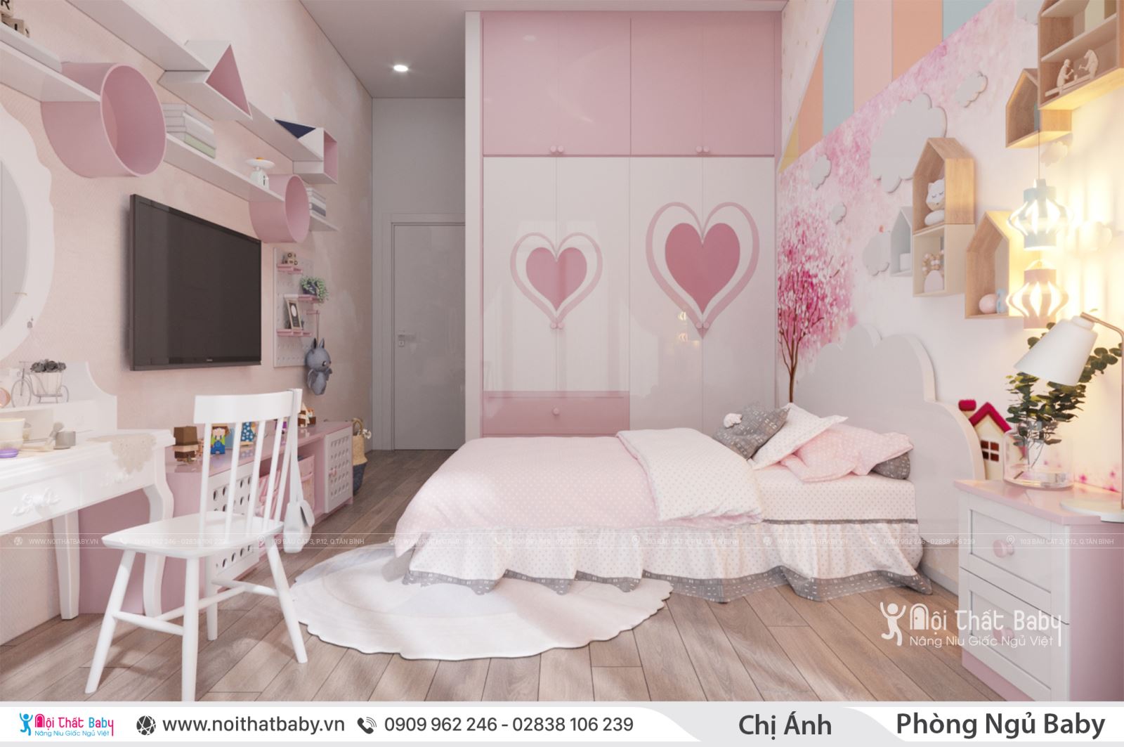 Những mẫu giường ngủ trẻ em màu hồng dễ thương 